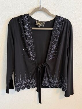 R&K Black Tie-Front Embellished Cardigan